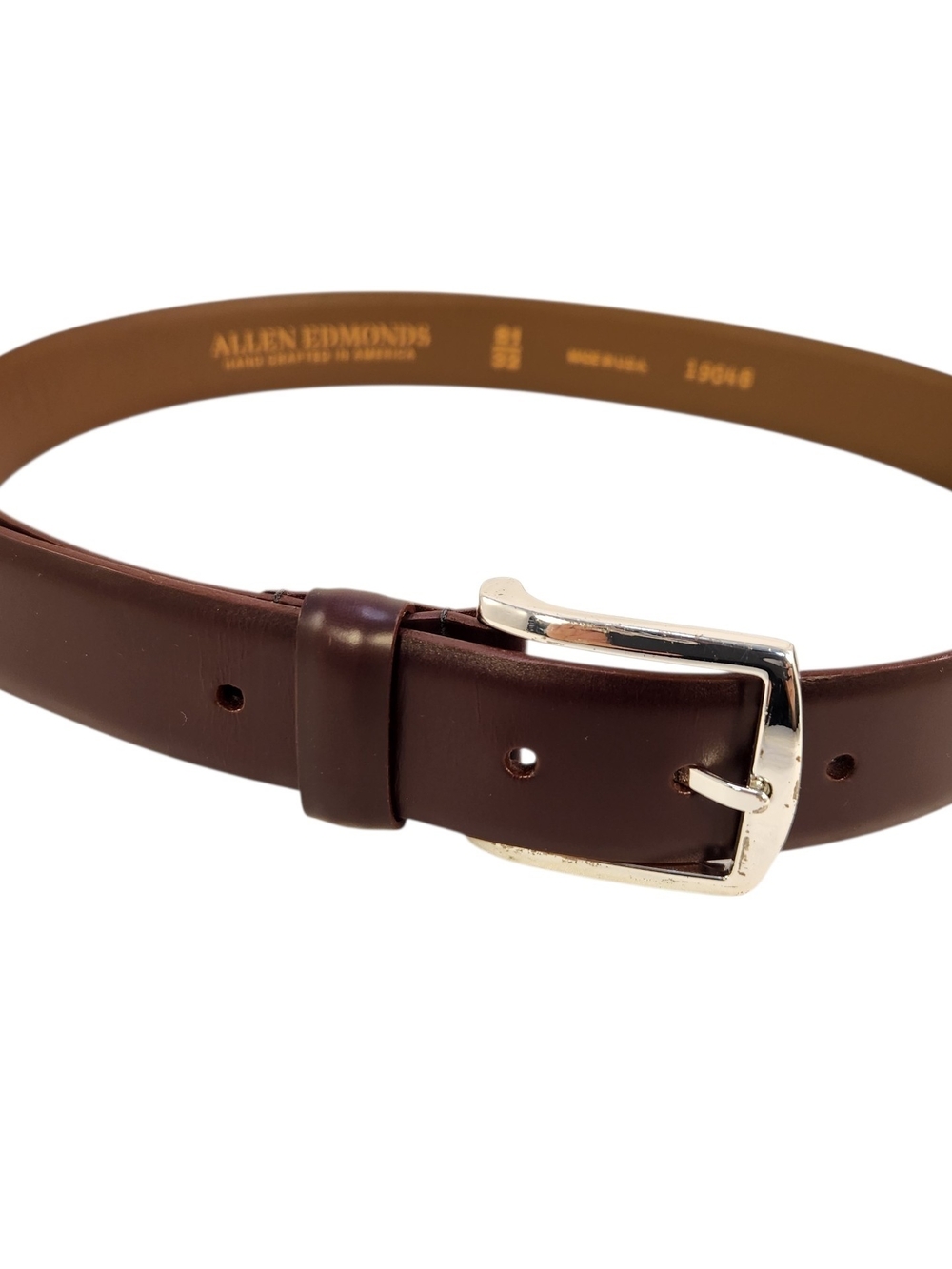 ALLEN EDMONDS 19048 MIDLAND AVENUE DRESS BELT BUCKLE OXBLOOD LEATHER  81/32 MINT